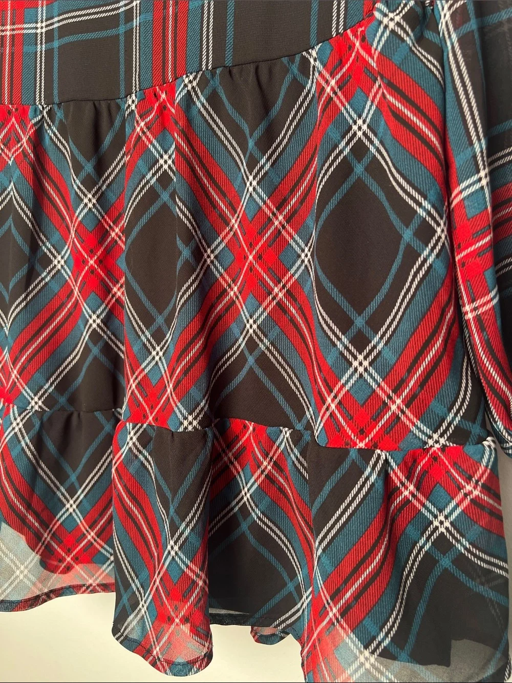 Draper James girls-XS Holliday Red and Black Plaid Tiered Long Sleeve dress.